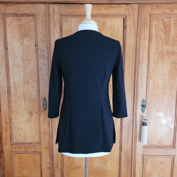 Boston Proper Black Keyhole Tunic 3/4 Sleeve Metallic 3 Ring Neck Detail. S/M - Picture 6 of 10